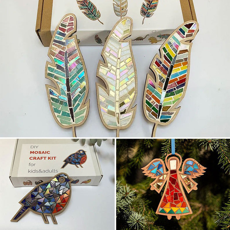 Kids Home Education - DIY Mosaik-Untersetzer Bunte Federn Set Kristall-Mosaik